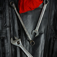Buy canvas prints of Motorcycle Jacket and Tools by Angelo DeVal