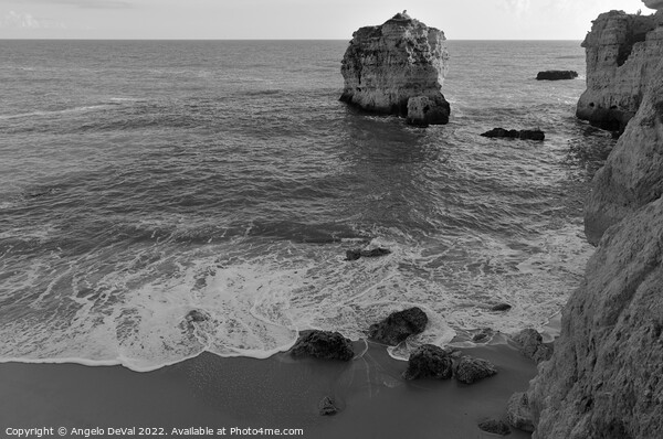 Cliffs of Sao Rafael Beach - Monochrome Picture Board by Angelo DeVal