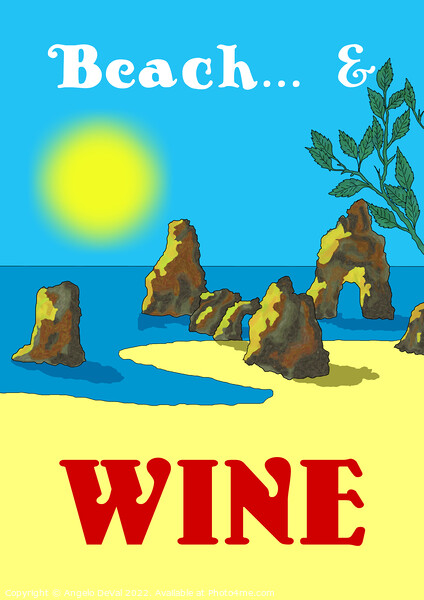 Beach and Wine. Vintage Mosaic Illustration Picture Board by Angelo DeVal