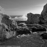 Buy canvas prints of Wave Crushing Rocks in Gale Beach - Monochrome by Angelo DeVal