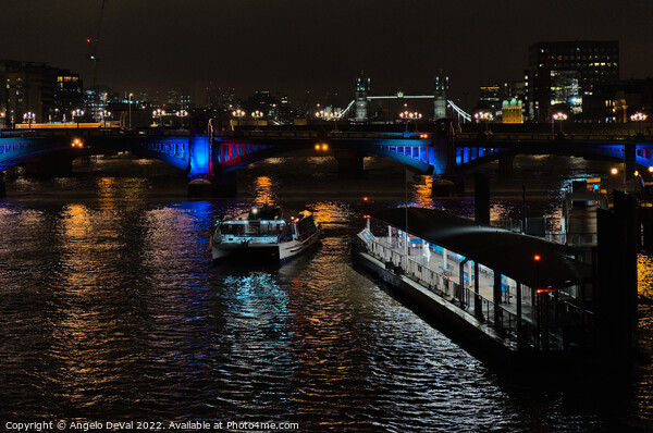 River Thames Boat and Bridges Scene - London Picture Board by Angelo DeVal
