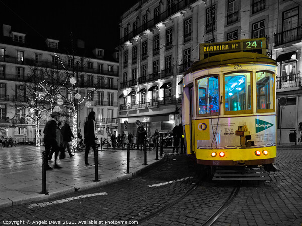 Yellow Electrico at night in Lisbon Picture Board by Angelo DeVal