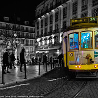 Buy canvas prints of Yellow Electrico at night in Lisbon by Angelo DeVal
