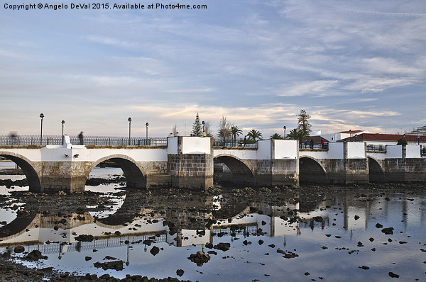 Antique bridge of Tavira and reflections Picture Board by Angelo DeVal