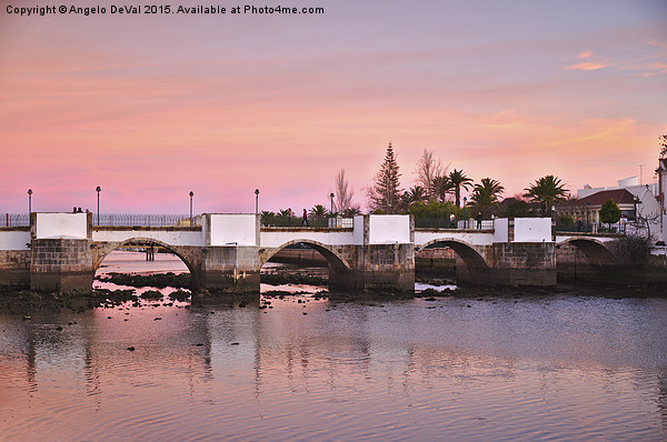Antique bridge of Tavira during twilight  Picture Board by Angelo DeVal