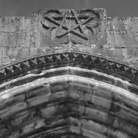 Buy canvas prints of Pentagram on a medieval church portal  by Angelo DeVal