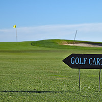 Buy canvas prints of Golf Carts sign on a Golf Course by Angelo DeVal