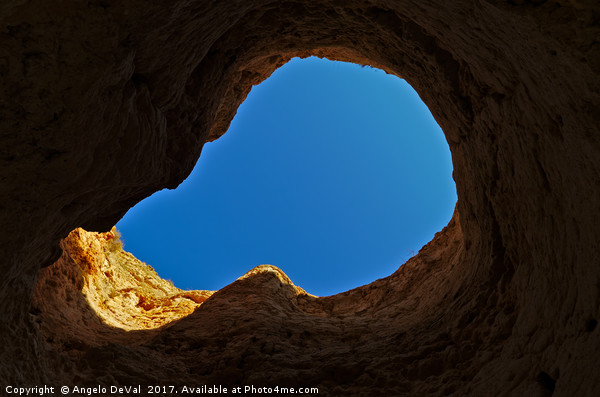 Blue sky thru cliff opening Picture Board by Angelo DeVal