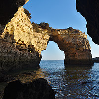 Buy canvas prints of View Albandeira Stone Arch from the Cave by Angelo DeVal