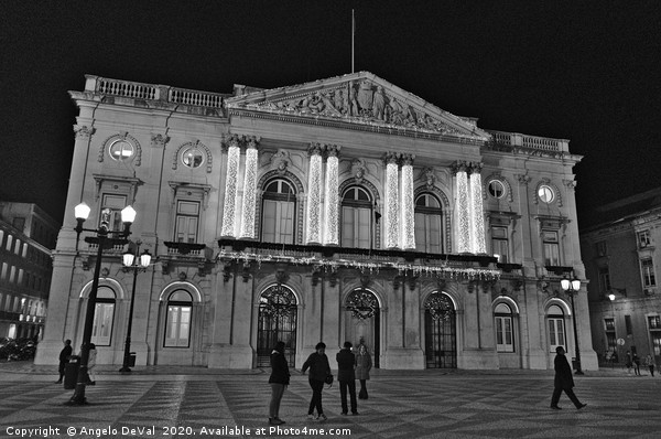 Lisbon City Hall at night during Christmas Picture Board by Angelo DeVal