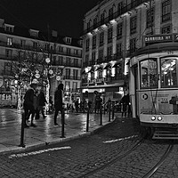 Buy canvas prints of Electrico at night in Lisbon by Angelo DeVal