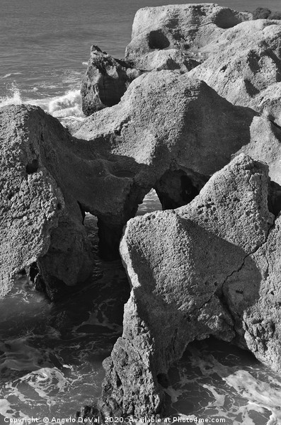 Cliffs and waves of Albufeira in Monochrome Picture Board by Angelo DeVal