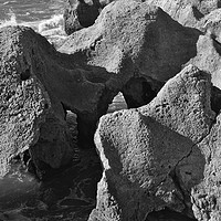 Buy canvas prints of Cliffs and waves of Albufeira in Monochrome by Angelo DeVal