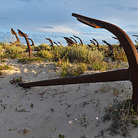 Buy canvas prints of Anchors and sunset in Barril beach by Angelo DeVal