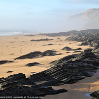 Buy canvas prints of Vale Figueiras Beach Wet Schist Rocks by Angelo DeVal