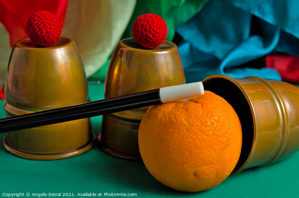 Cups and Balls with Orange Picture Board by Angelo DeVal