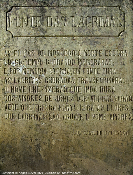 The Engraved Stone Slate of Fonte das Lagrimas Picture Board by Angelo DeVal