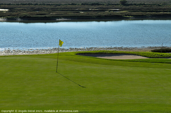 Yellow flag on the Golf Course and Ria Formosa Picture Board by Angelo DeVal