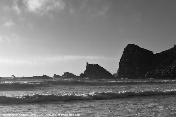 Amalia Beach Rocky Cliffs in Monochrome Picture Board by Angelo DeVal