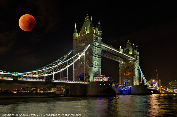 Tower Bridge and Red Moon Picture Board by Angelo DeVal