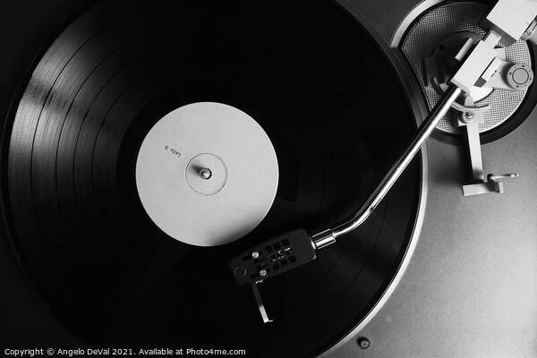 Side B Label Vinyl Record on a Turntable in Monoch Picture Board by Angelo DeVal