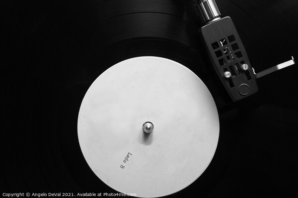 Side B Vinyl on a Turntable in Monochrome Picture Board by Angelo DeVal