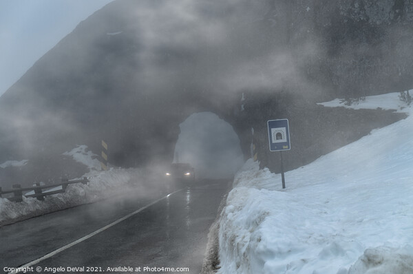 Driving by the foggy rock tunnel in Serra da Estrela Picture Board by Angelo DeVal