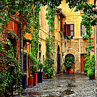 Buy canvas prints of Wet and nice Rome street by HQ Photo