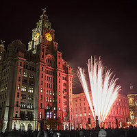 Buy canvas prints of Liver Building Fireworks by David Chennell