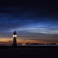 Buy canvas prints of Perch Rock Lighthouse Noctilucent Clouds by David Chennell