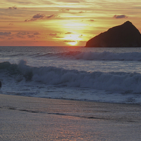 Buy canvas prints of  Holywell Bay Sunset 14 October 2015 by Nigel Dawes