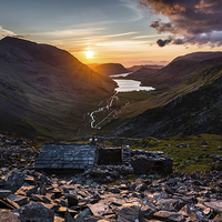 Buy canvas prints of  Sunset Over Buttermere from Warnscale by Stewart Sanderson