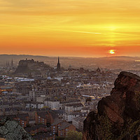 Buy canvas prints of Edinburgh Skyline at Sunset by Miles Gray