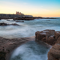 Buy canvas prints of Tantallon Castle at Sunset from Seacliffe Beach by Miles Gray