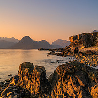 Buy canvas prints of The Black Cuillin from Elgol Beach at Sunset by Miles Gray
