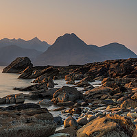 Buy canvas prints of Black Cuillin from Elgol Beach at Sunset by Miles Gray