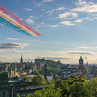 Buy canvas prints of The world famous Red Arrow's over Edinburgh Castle by Miles Gray