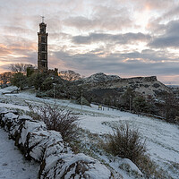 Buy canvas prints of A Snowy Calton Hill at Sunrise by Miles Gray