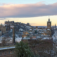 Buy canvas prints of Calton Hill looking towards the Castle at sunrise by Miles Gray
