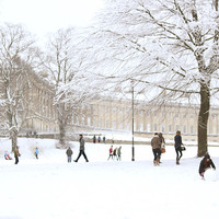 Buy canvas prints of  Royal Crescent Fun in the Snow by Alyson Fennell