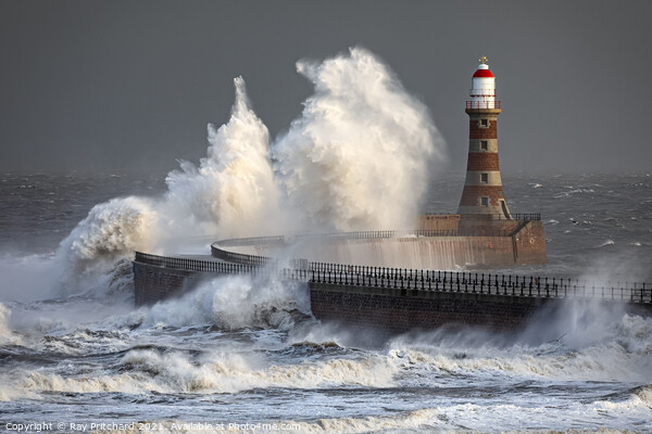 Storm Arwen at Roker Lighthouse Picture Board by Ray Pritchard