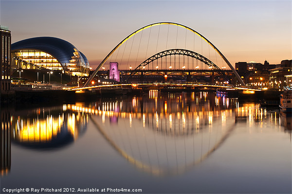 River Tyne Lit Up Picture Board by Ray Pritchard