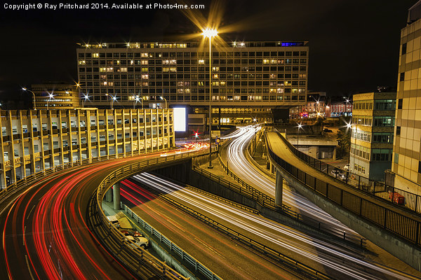  Newcastle Light Trails Picture Board by Ray Pritchard