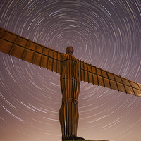 Buy canvas prints of   Angel of the North with Star Trails by Ray Pritchard