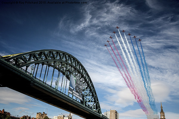  Red Arrows Flying Over The Tyne Bridge Picture Board by Ray Pritchard