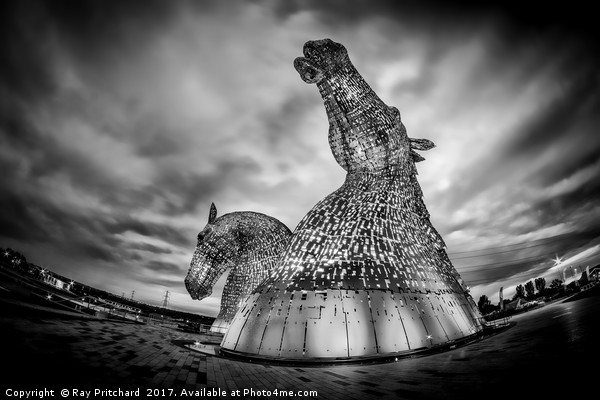 Kelpies Through a Fisheye Picture Board by Ray Pritchard