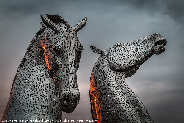 The Kelpies Lit up by Sunset  Picture Board by Ray Pritchard