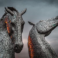 Buy canvas prints of The Kelpies Lit up by Sunset  by Ray Pritchard