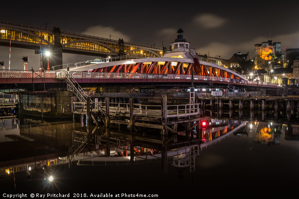 Swing Bridge at Night Picture Board by Ray Pritchard
