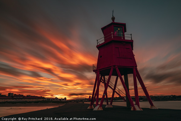 Sunset at Herd Lighthouse Picture Board by Ray Pritchard
